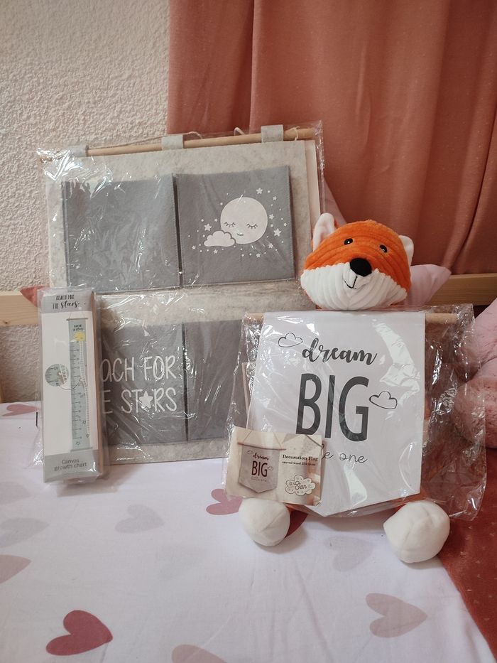 Lot de déco chambre bébé/enfant neuf - Gris clair et foncé - Nuage/Soleil