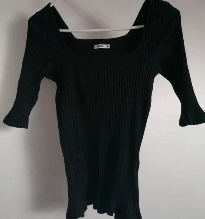 T-shirt côtelé manche 3/4 encolure carrée Gémo M