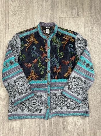 Veste baroque brocard fleurs tapisserie multicolore Sag Harbor Vintage T44 XXL