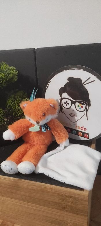 Doudou et compagnie renard orange Tiwipi plume indien mouchoir pois dc3633 Blanc