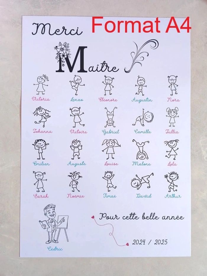 Magnifique Affiche format A4 cadeau Maître
