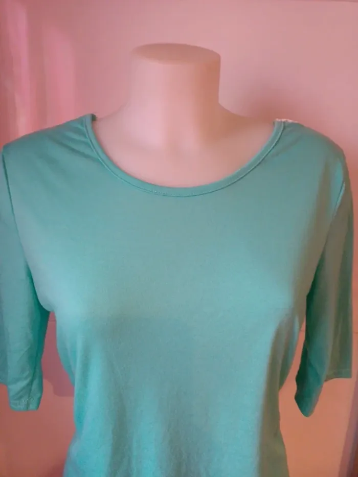 Joli tee shirt dos macramé vert d eau taille M - photo numéro 3