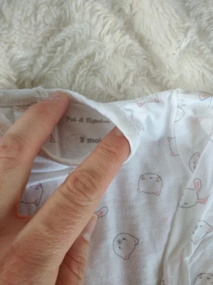 Lot de 2 tee shirt/chemise manches longues Fille 3 mois 100% coton Lapin chat ours Pat et Ripaton - photo numéro 8