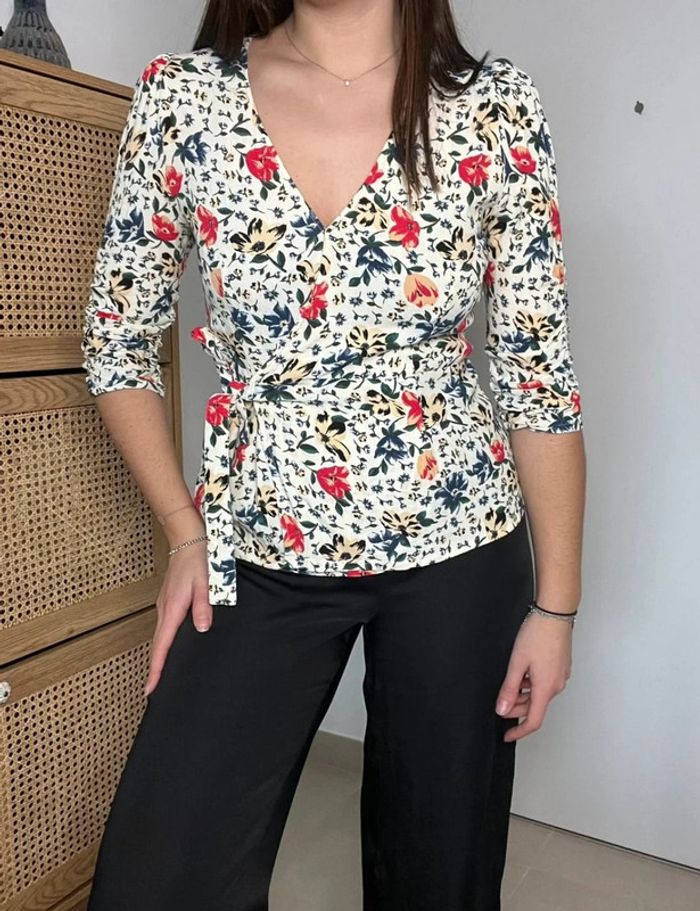 Blouse crème fleurie manches 3/4 Ba&sh