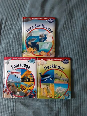 Lot de 3 livres en allemand Was ist das? Tiere des Meeres, Fahrzeuge und Tierkinder