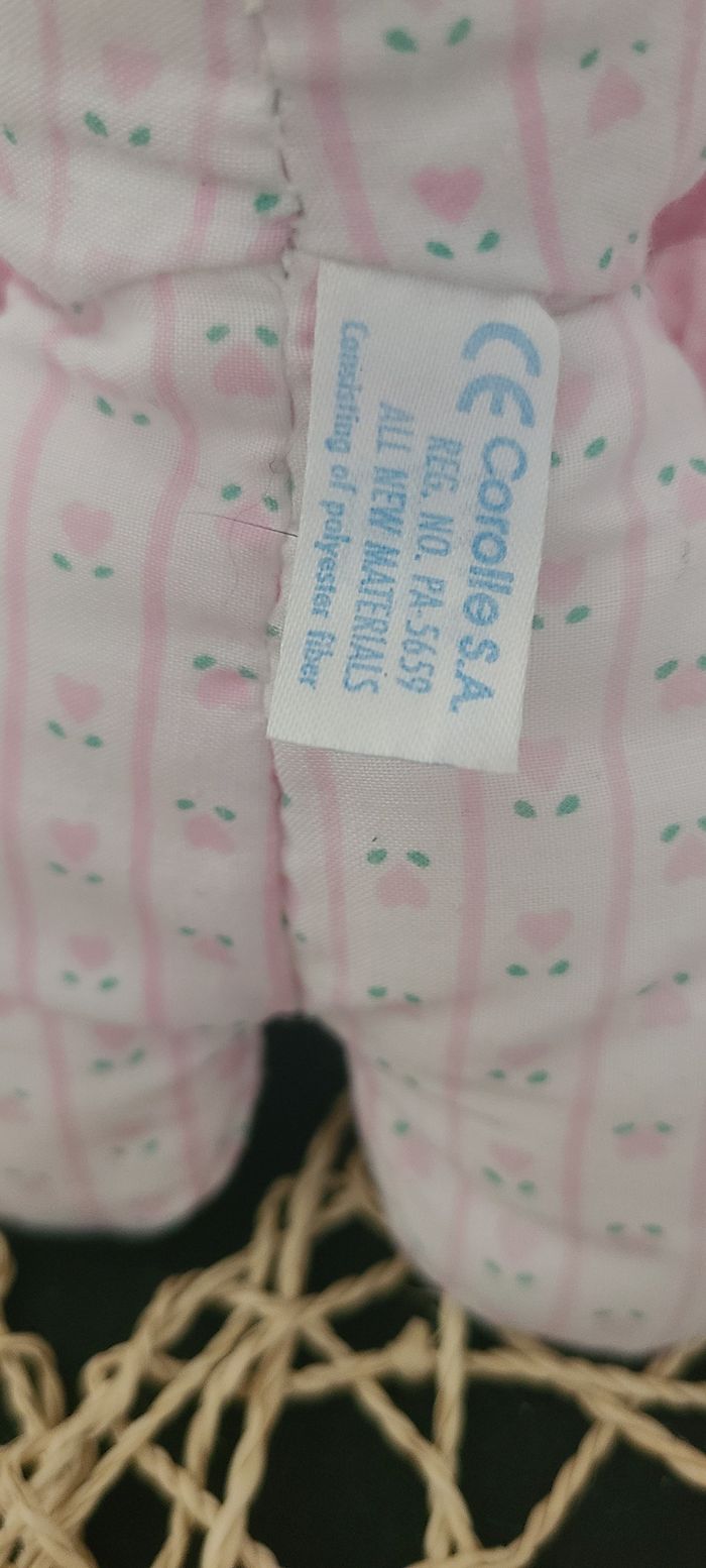 Doudou Poupée Chiffon Noeud Vichy Cœur Rose Vert Grelot Vintage Corolle Fleur - photo numéro 3