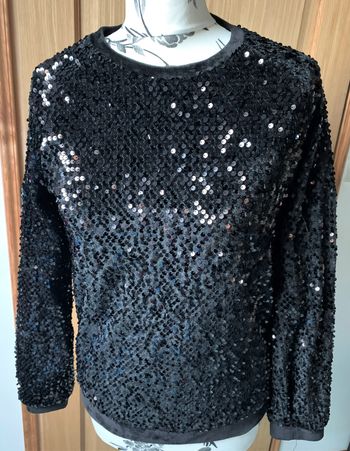 Sweat velours ras noir à sequins taille 36/38