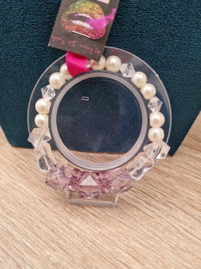 Bracelet Perles Blanches Nacrées Violet Transparent - photo numéro 4