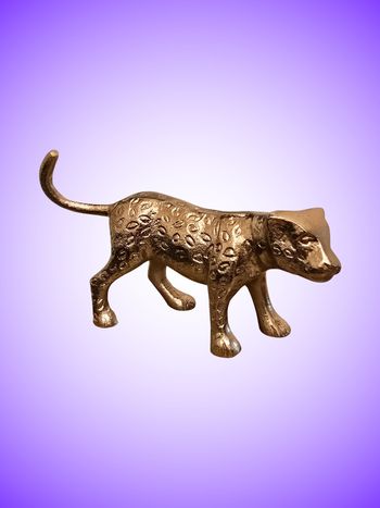 Leopard en cier inoxydable patine dorée – 12 x 10 cm – Très bon état