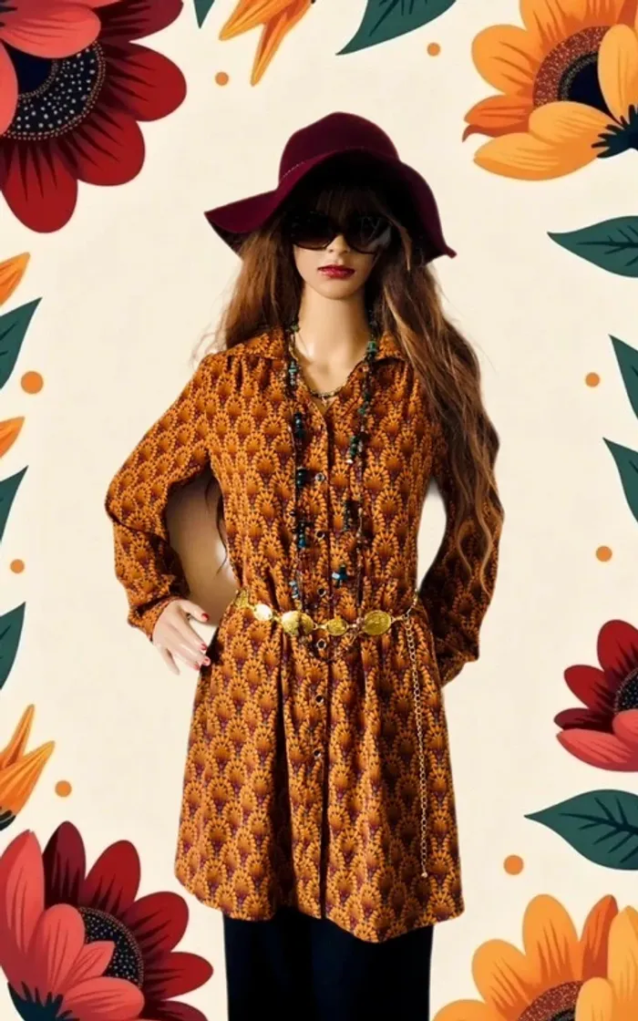 🍁Chemise longue S/36 hippie chic boho vintage retro 70s style long shirt🍁 - photo numéro 4