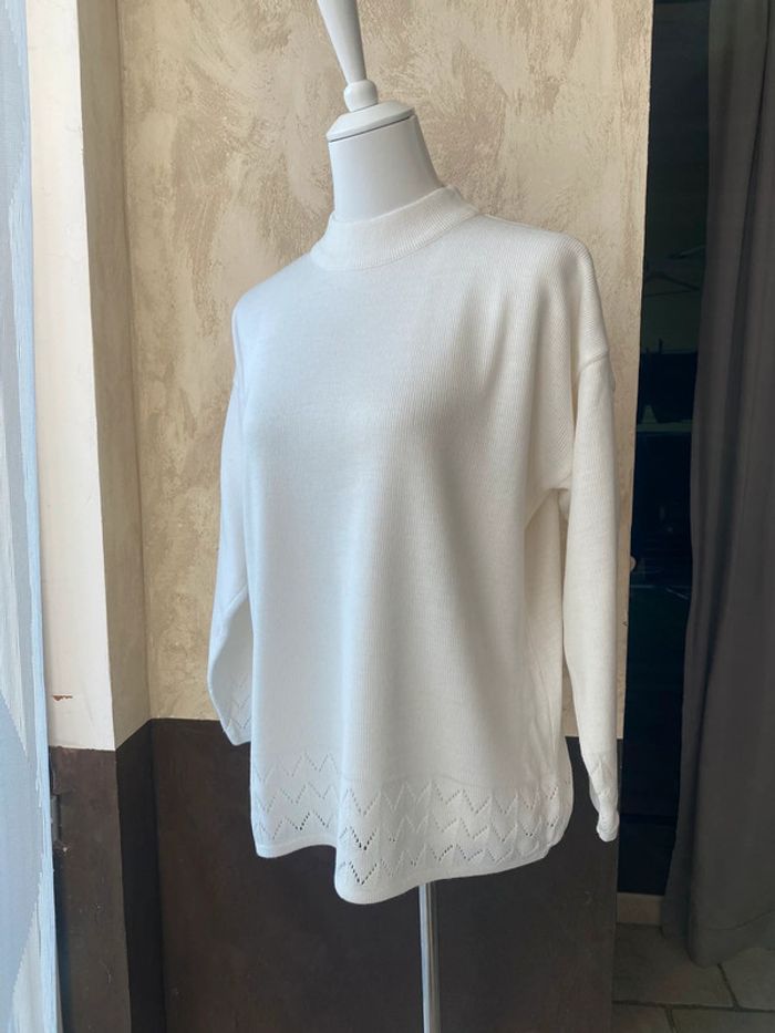 Pull blanc cassé col cheminée vintage - photo numéro 6