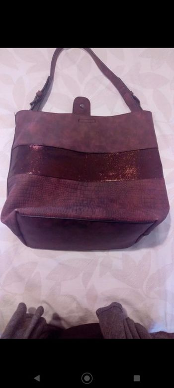 Sac porté épaule touché effet cuir/daim avec pochette et bandoulière