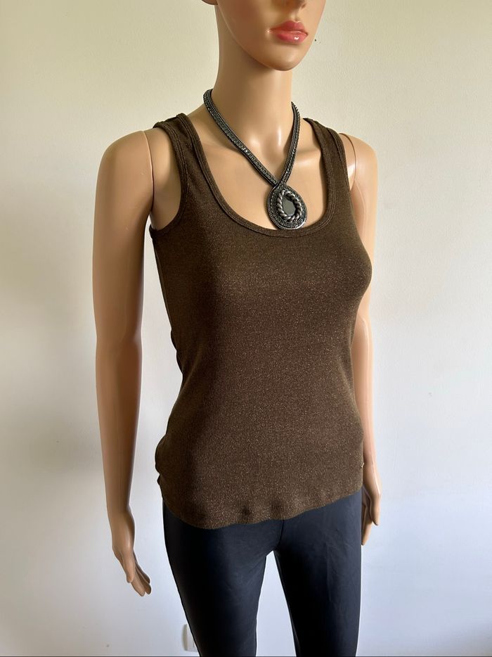 Débardeur marron pailleté sans manches Morgan taille XS TBE - photo numéro 2
