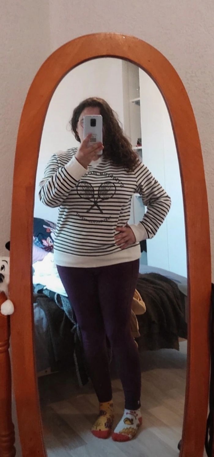 Pull marinière noir et blanc manches côtelées imprimé tennis vacances holidays coton - photo numéro 2