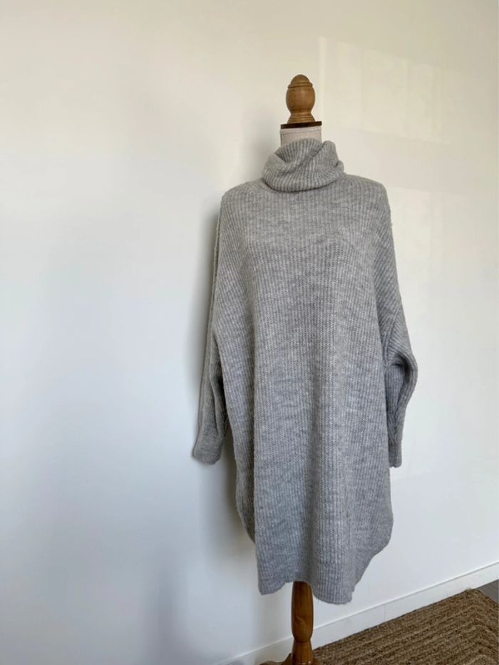 Robe pull longue gris col Vestito Vestido maille oversize Kleid dress jurk jumpsuit vestir preto - photo numéro 2