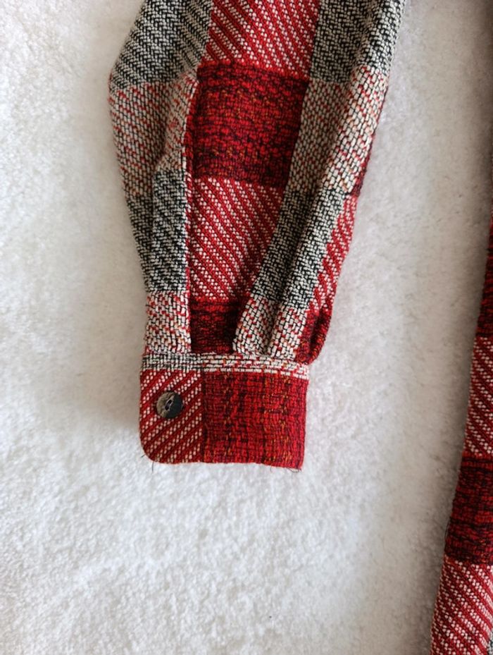 Veste chemise Equipment M à carreaux rouge bordeaux beige laine coto made un France - photo numéro 7