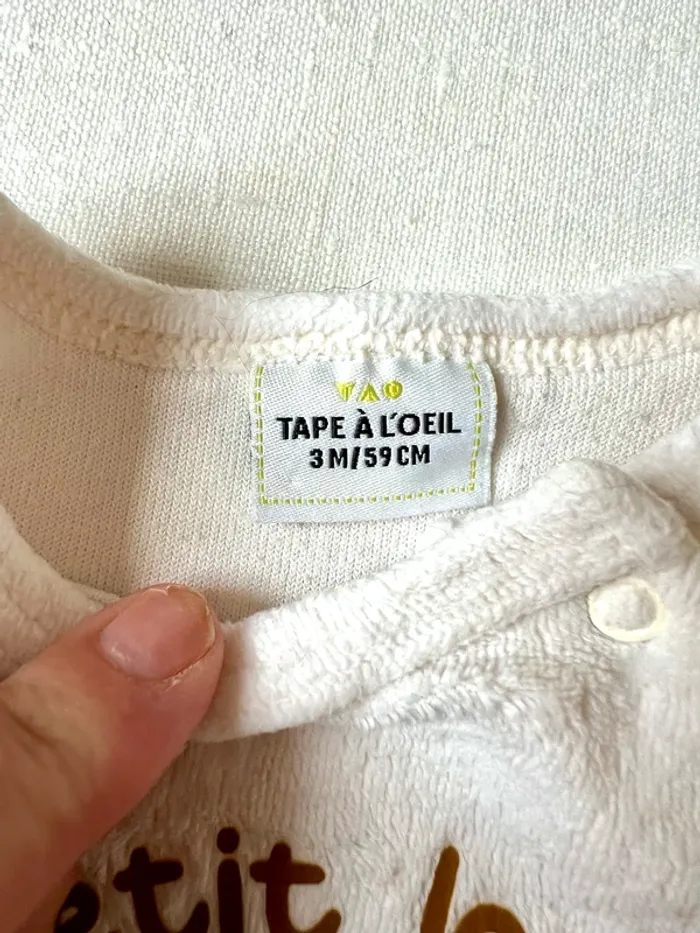 Pyjama Tape à l’Œil 3 mois 59 cm – blanc rayé – motif Petit loup – très bon état - photo numéro 3