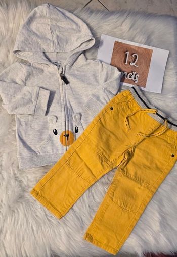 (NEUFS  non portés) 🥰😍💙 sweat zippé molleton et pantalon toile 12mois Garçon 💙😍🥰