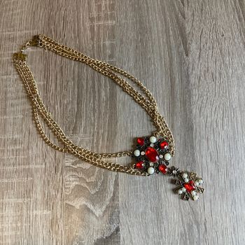 Collier doré, rouge & blanc 🌸