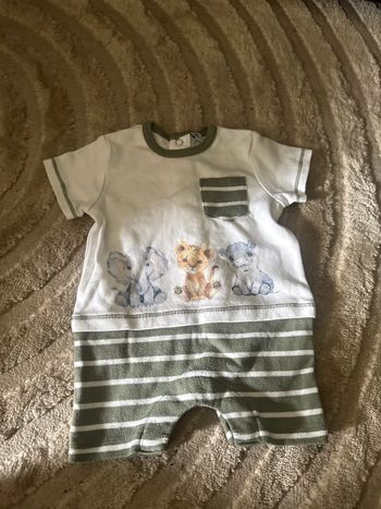 Ensemble bébé garçon - 1 mois - blanc & kaki - motifs animaux