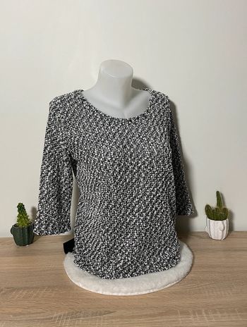 Top manches 3/4 noir et blanc Dos transparent Kiabi