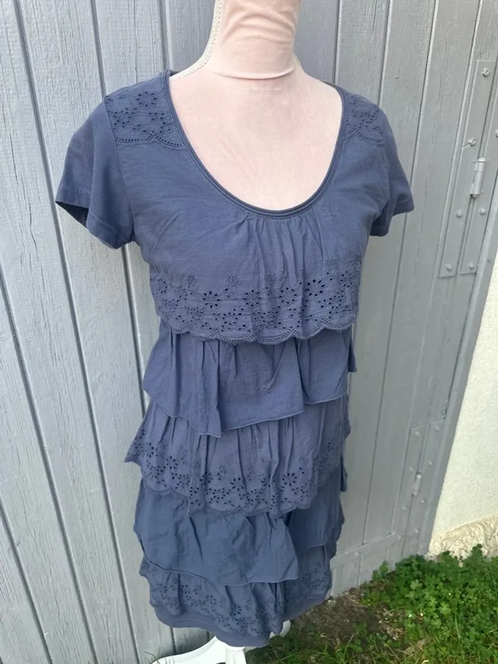 Robe manches courtes volants bleu fleurie miss Captain 36/S - photo numéro 2