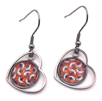 Boucles d'oreilles Pendantes Cœur Argenté avec Cabochon en Verre 12 mm, en Acier Inoxydable