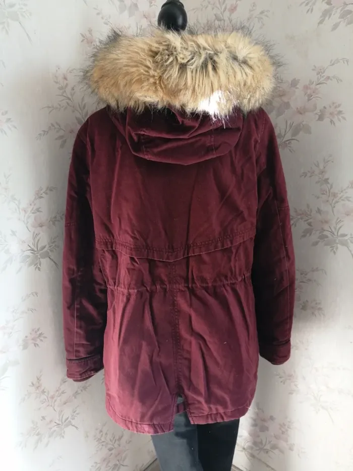 Manteau à capuche bordeaux fourré avec poches et lien à serrer / pimkie / (M-L) - photo numéro 9