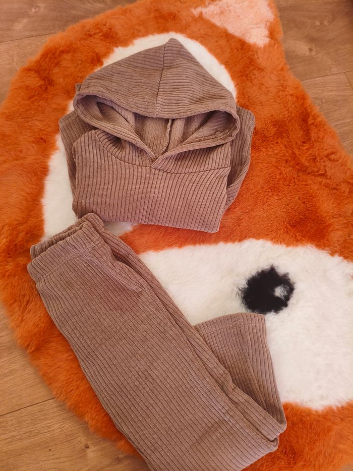 Ensemble fille beige marron velours - photo numéro 7