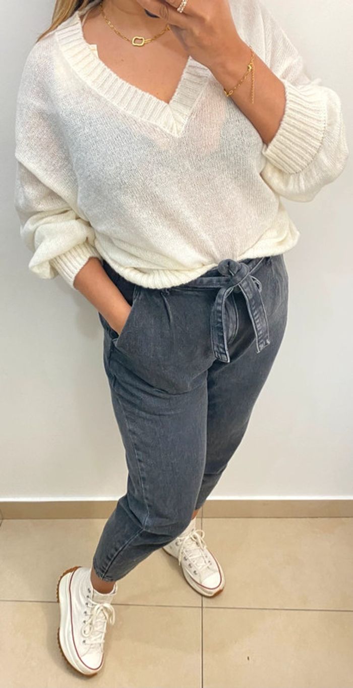 Superbe Pull Crème Maille Fine Col V Taille Unique - photo numéro 6
