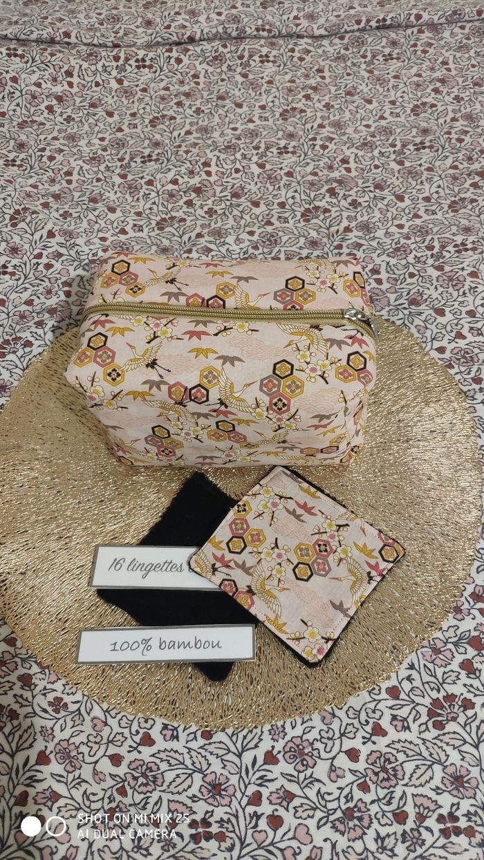 16 lingettes lavables et sa trousse de toilette moltonné