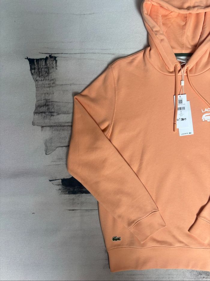 Sweat à capuche Lacoste saumon logo brodé blanc taille S neuf avec étiquette - photo numéro 5