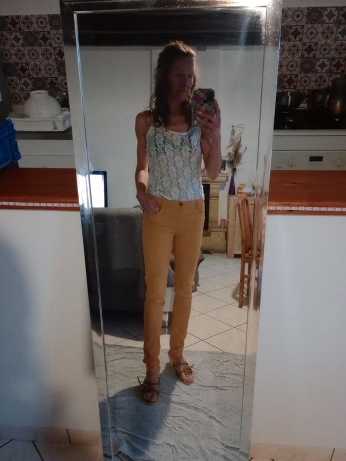 Pantalon femme slim 36 moutarde c8