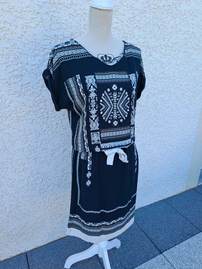 Robe été droite noire imprimé ethnique t. M Promod - photo numéro 2