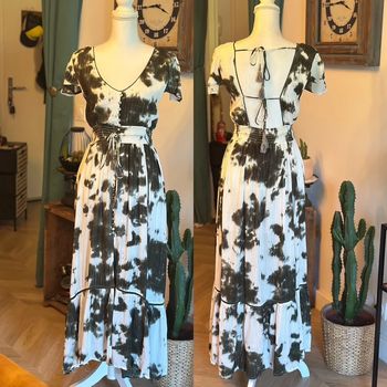 Robe longue kaki et blanche dos nu - Goa Paris - Taille S