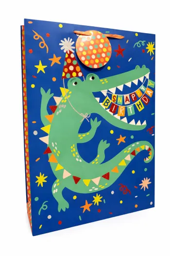 Sac cadeaux Voila Joyeux anniversaire « Snappy Birthday » motif crocodile festif 33 x 45,5 x 13 cm 