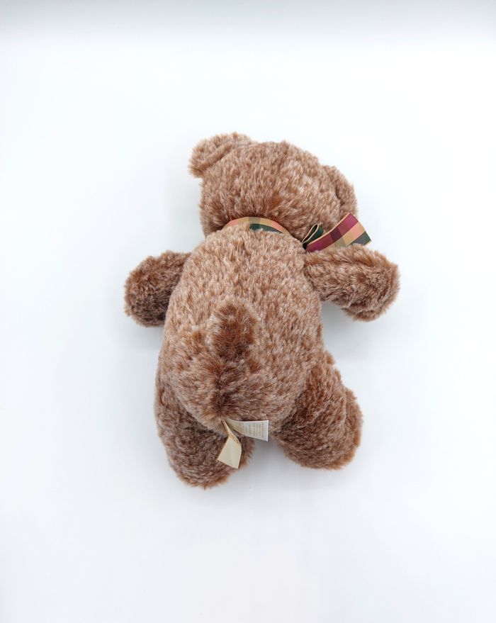 Peluche doudou ours marron chiné beige INTERFLORA Famosa 2019 20 cm nœud carreaux état neuf - photo numéro 2
