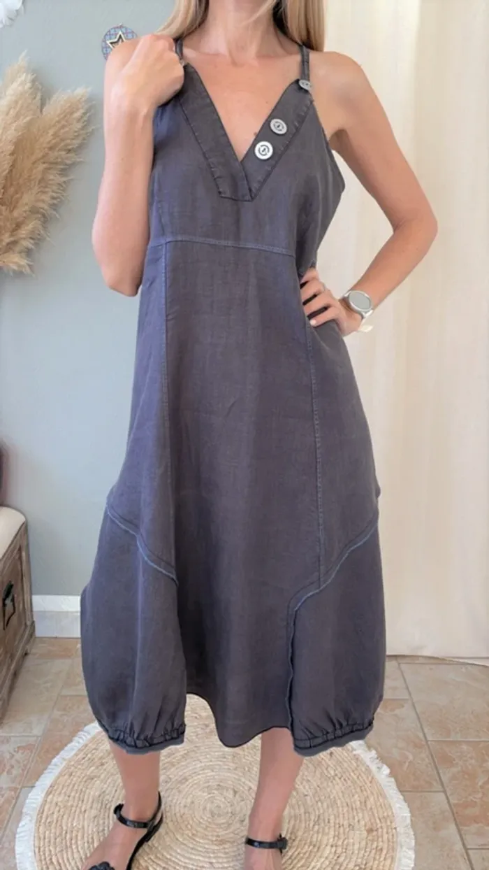 Robe été en lin gris ardoise taille 40 - photo numéro 8