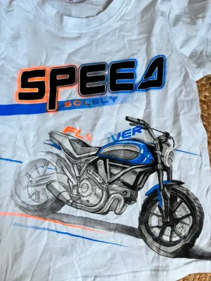 T-shirt MC blanc 6/7 ans moto neuf Angel & kids - photo numéro 3