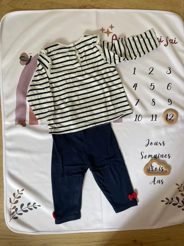 Ensemble bébé fille Orchestra – Taille 12 mois – Pull + Pantalon motif marinière - photo numéro 3