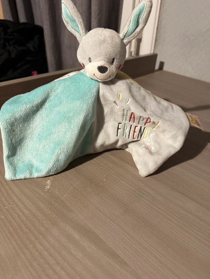 Doudou plat lapin doukidou happy friends bleu - photo numéro 3