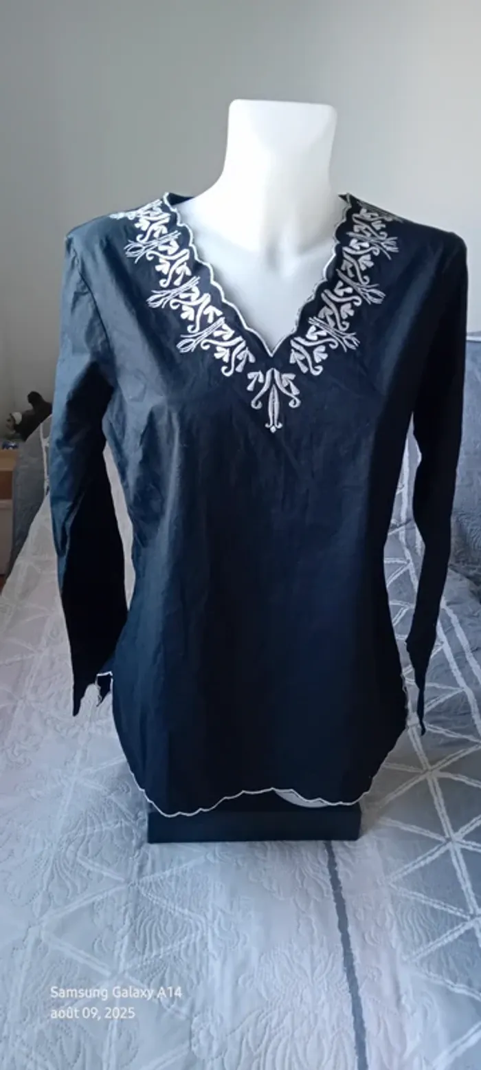 Tunique longue manches longues en coton esprit oriental avec broderies noir femme 38/40 lily rose - photo numéro 5