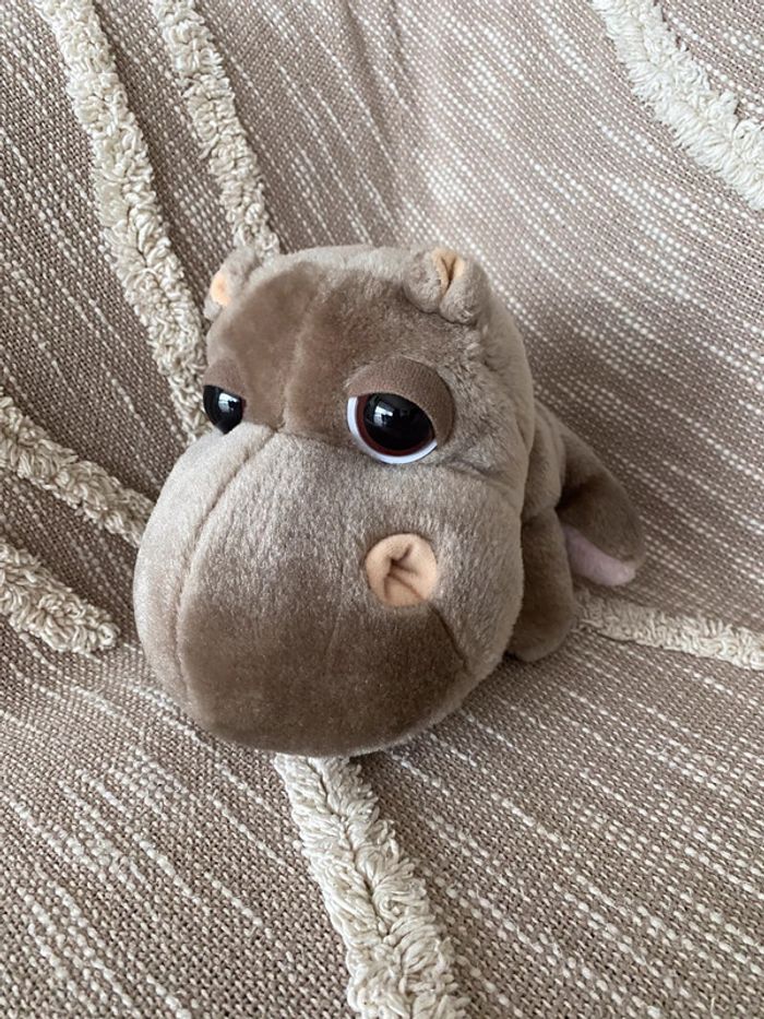 Peluche Doudou 27cm Big Headz hippopotame gros yeux gris marron très bon état