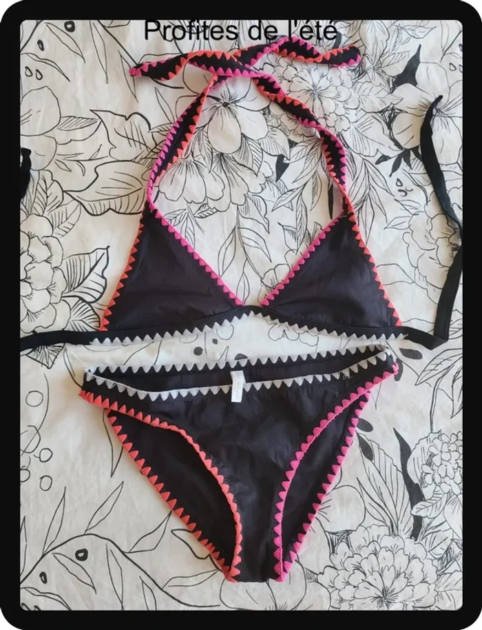 Ensemble Maillot de bain 2 pièces noir et rose - photo numéro 2