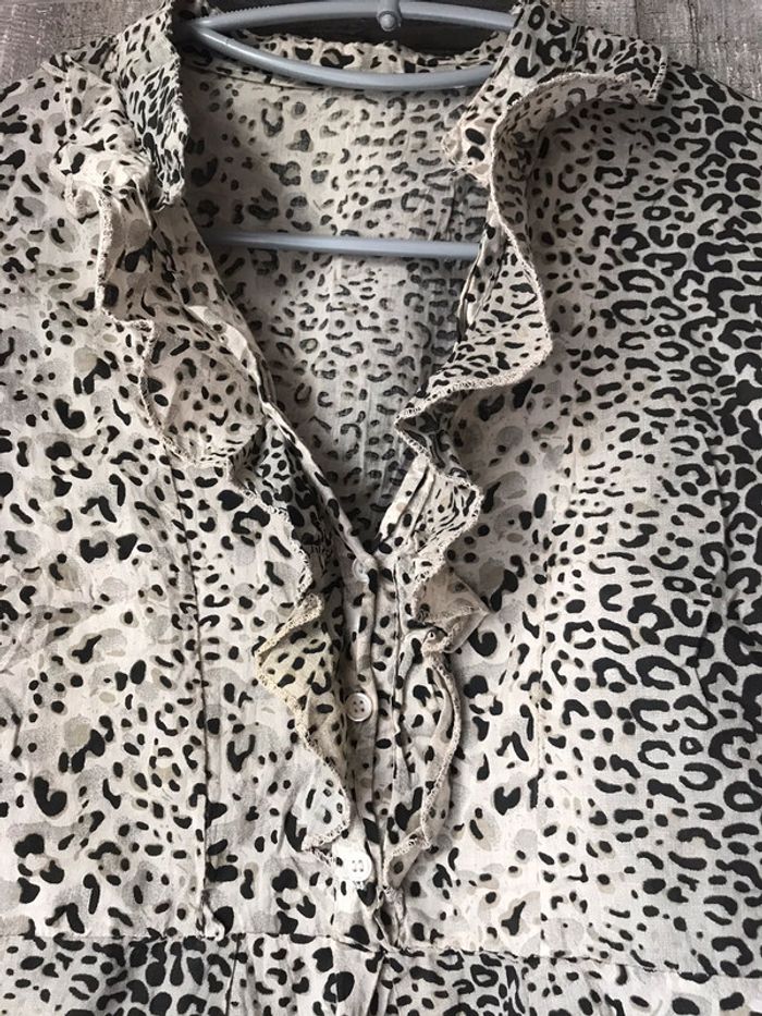 Chemisier blouse manches 3/4 motif léopard noir XL 42 - photo numéro 2
