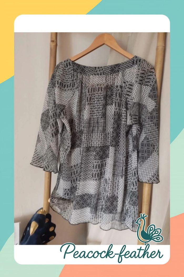 Blouse transparente noire blanche 3/4 T5 - photo numéro 6