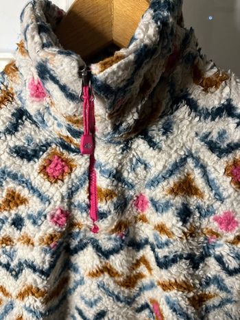 Veste polaire femme 1/4 zip Eddie Bauer blanche à motifs - Taille M oversize