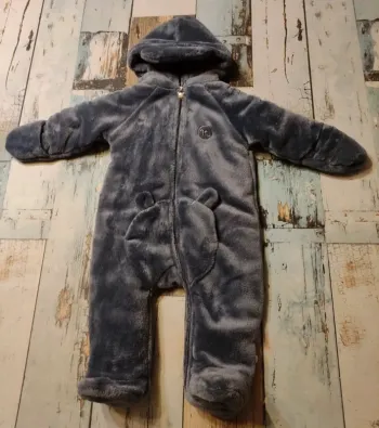 Combinaison pilote mixte Noukie's 6-9 mois Polaire grise Capuche oreilles Moufles Zip Hiver 68cm