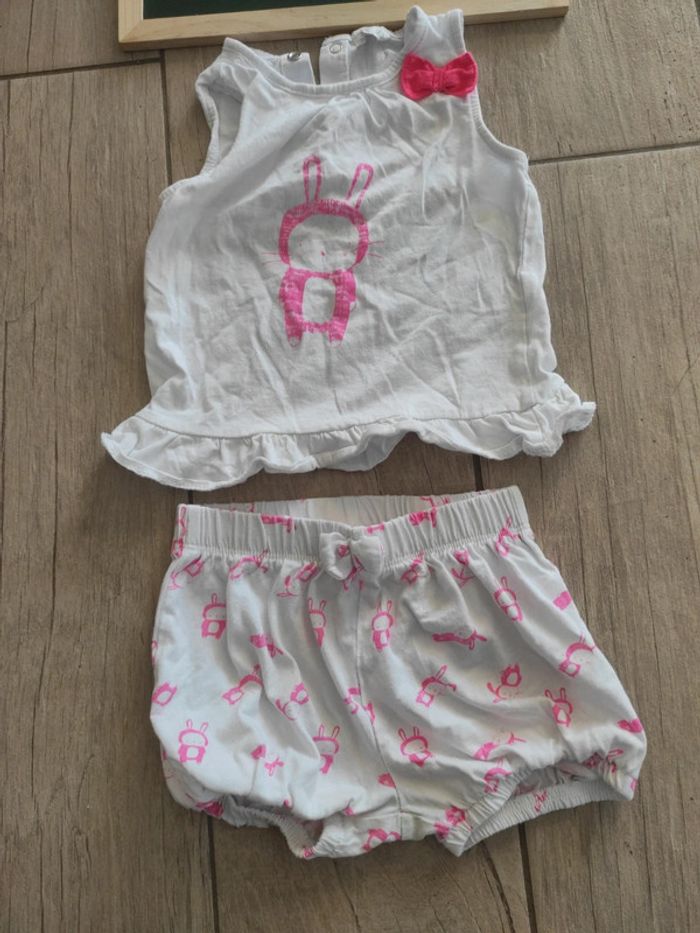 Ensemble été short et t-shirt lapin 12 mois - photo numéro 2