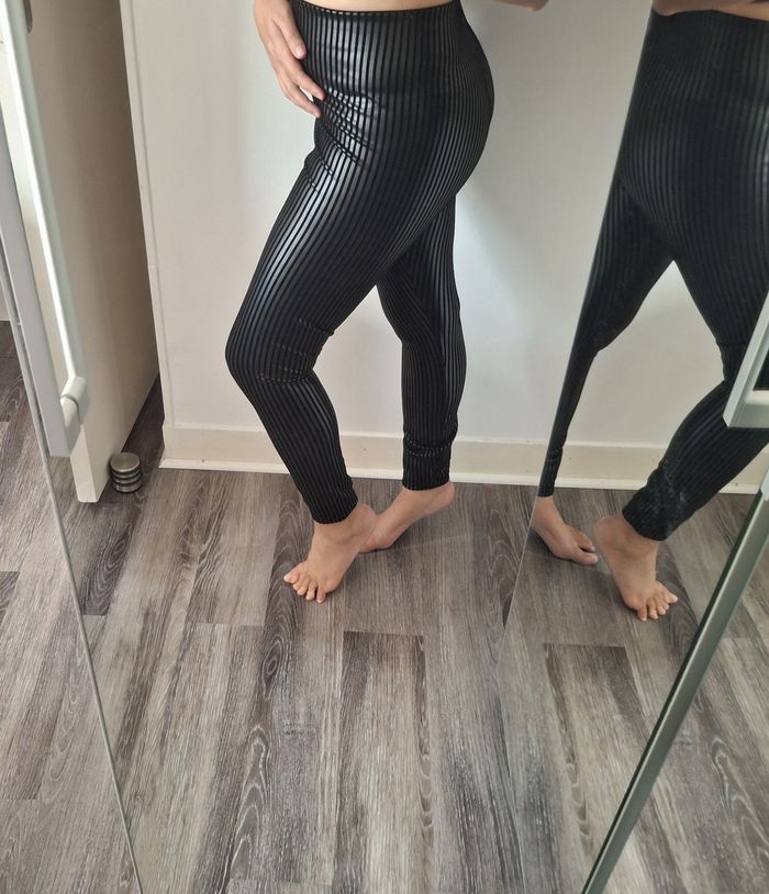 Leggings thermique (polaire) noir simili cuir à rayures en velours - Taille M - Tezenis - photo numéro 5